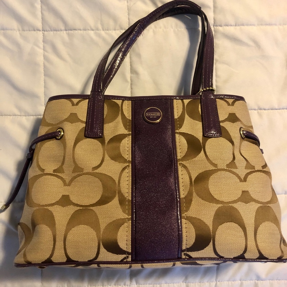 Canvas Coach Tote with Purple Trim